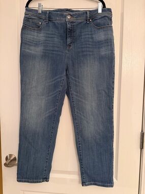 Chico's So Slimming Girlfriend Crop Jeans - Blue with Contrast Stitching